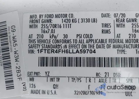 2020 Ford Ranger Xl z USA, uszkodzony, nr VIN 1FTER4FH6LLA59704